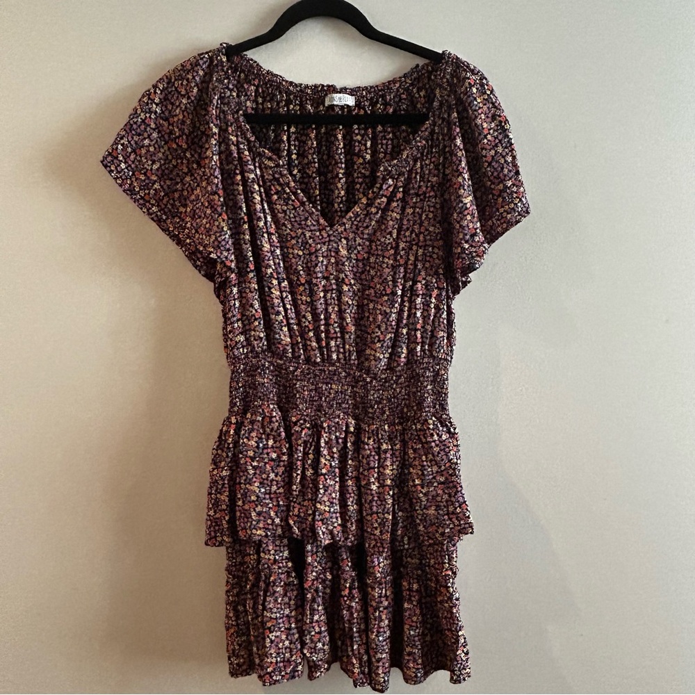 Patrons of Peace MIDI Dress, floral pattern, size small V-Neck Smocked Dress